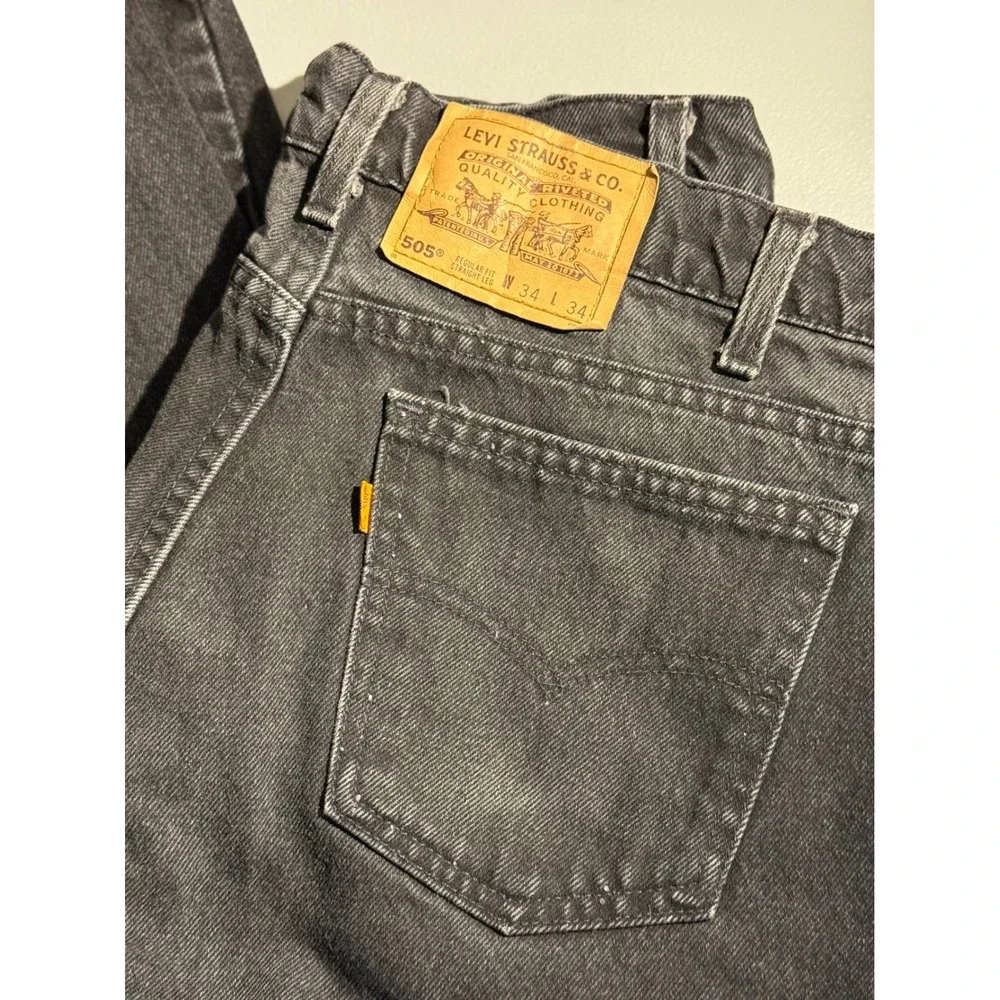 VTG 90s Levis 505 Orange Tab Black Jeans Made in USA Mens 34x34 Straight Leg